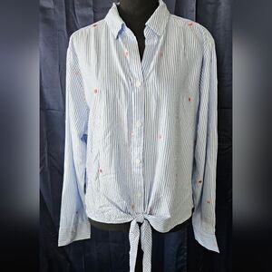 NWT Beachlunchlounge Button Front Top With Embroidered Hearts Size XL